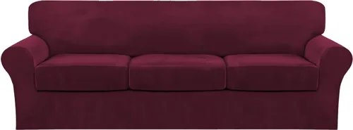 Vista 51 de FantasDecor Fundas de terciopelo para sofá de 2 piezas para sala, con cojín individual, protector elástico de muebles para mascotas, lavable a Negro