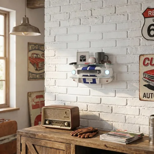 Vista 9 de Sunbelt Gifts Carroll Shelby GT350 1966 - Estante flotante de pared, faros LED, decoración de garaje automotriz, entusiastas de los automóviles