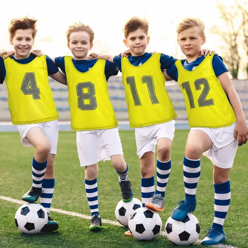 Vista 8 de Hercicy 24 piezas Pinnies para jóvenes, Pinnies de fútbol para entrenamiento, Chaleco para adultos, Malla reversible, Jersey de fútbol numerado