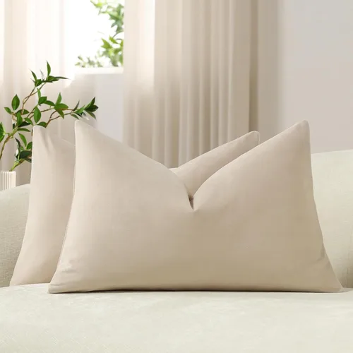 Vista 58 de Fundas de almohada de 16 x 16 pulgadas, color beige: paquete de 2 fundas de almohada decorativas de terciopelo suave y acogedoras para sofá, sala