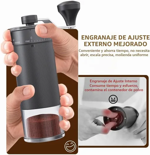 Vista 2 de Molinillo de café de mano, rebaba cónica para expreso, prensa francesa, vertido, doble rodamiento, capacidad de ajuste externo, 0.88 oz