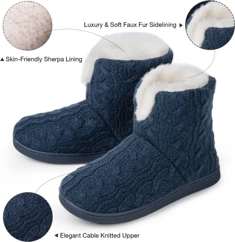 Vista 5 de HomeTop Pantuflas tipo botín de punto para mujer, mullidas y cálidas, de espuma viscoelástica, para interiores