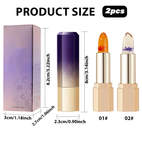 Vista 7 de BINGBRUSH 2 lápices labiales que cambian de color PH – Bálsamo labial de flor de gelatina, tinte labial hidratante activado por temperatura, lápiz