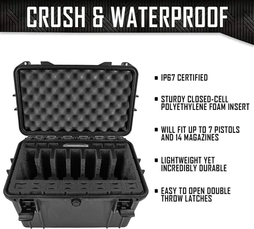 Vista 3 de DORO - Estuche rígido para 7 pistolas 14, con inserto de espuma personalizado MyCaseBuilder, impermeable, resistente, pistola táctica/arma de fuego