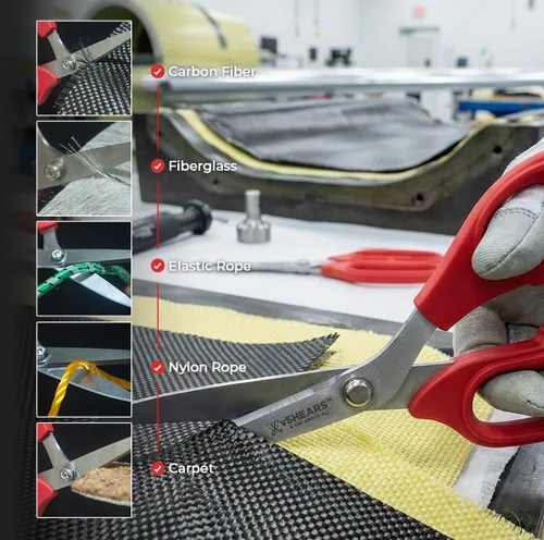 Vista 4 de VAMPLIERS Tijeras de Kevlar de fibra óptica de 8 pulgadas, tijeras de acero al carbono de grado industrial - Cortes Kevlar, Dyneema, Spectra
