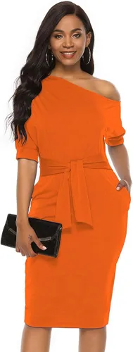 Vista 3 de Nature Comfy Elegante vestido de tubo con cinturón de un hombro y bolsillos para mujer