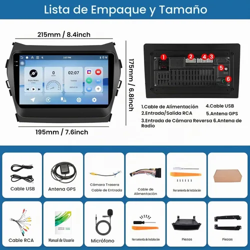 Vista 8 de Radio de coche para Hyundai Santa Fe IX45 2013-2018 inalámbrico CarPlay Android Auto