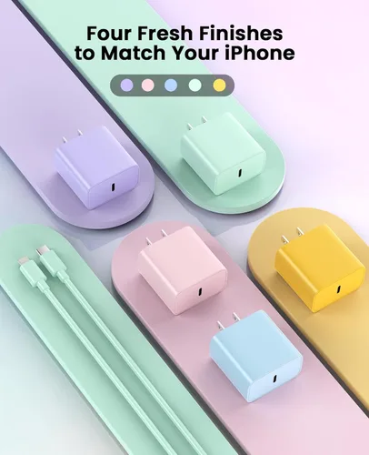 Vista 8 de FEEL2NICE Cargador de iPhone de carga rápida, paquete de 2 bloques de carga de pared tipo C con 2 unidades [6 pies y 10 pies] USB C a Lightning Verde