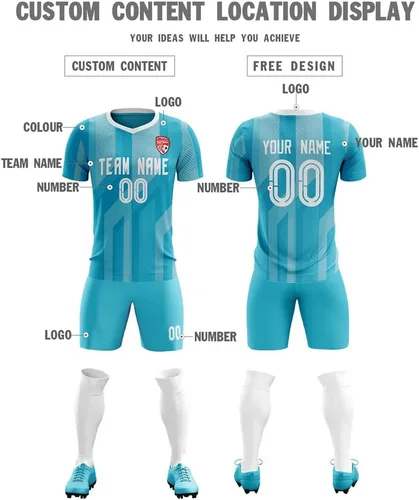 Vista 4 de Uniforme de camiseta de fútbol personalizado para hombres, mujeres, niños, camisa y pantalones cortos personalizados con número de nombre