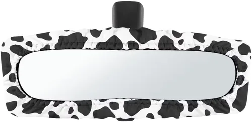 Vista 7 de Funda para espejo retrovisor de automóvil con estampado de vaca negro, protector de espejo retrovisor automático elástico