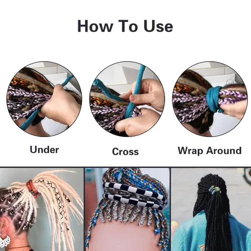 Vista 6 de Spiral Lock Hair Tie Dreadlock Accessories Dreadlock Hair Tie Bendable Loc Ponytail Holders for women & men with thick hair (Green Pattern)