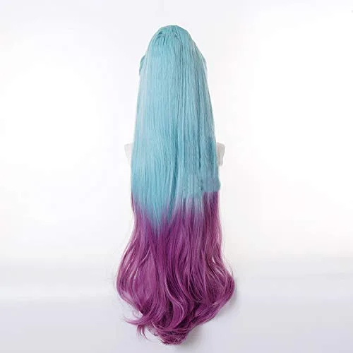 Vista 2 de Peluca de cabello ondulado largo degradado Anime Cosplay Hair COS (Azul)