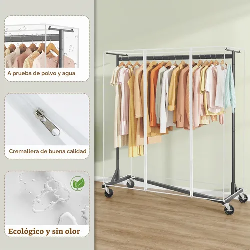 Vista 3 de Hoctieon Z Perchero de Ropa con Cubierta, Perchero de Ropa de Metal Resistente, Perchero de Ropa Rodante con Ruedas, con Cubierta Antipolvo