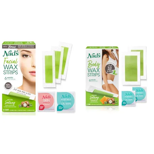Vista 9 de Nad's Tiras de cera facial, depilación facial para mujeres, kit de depilación con 48 tiras de cera facial + 8 toallitas de aceite calmante + polvo