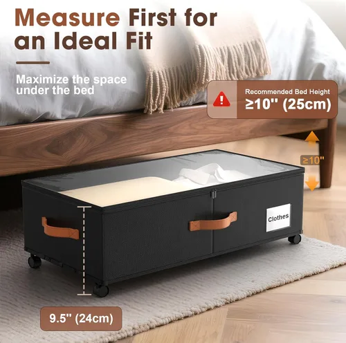 Vista 4 de Eastherry Contenedores de almacenamiento debajo de la cama con ruedas, 9.5 pulgadas de altura para almacenamiento debajo de la cama de zapatos