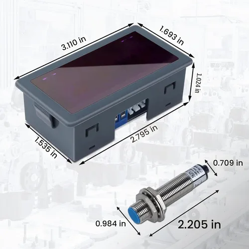 Vista 8 de ICSTATION - Tacómetro LED AC 110V-230V, 4 tacómetros digitales de motor rojo, medidor de velocidad RPM con sensor de interruptor de proximidad Hall
