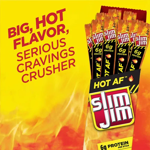 Vista 4 de Slim Jim - Palito de carne ahumada gigante, sabor Hot AF, apto para Keto, 0.97 oz 24 palitos