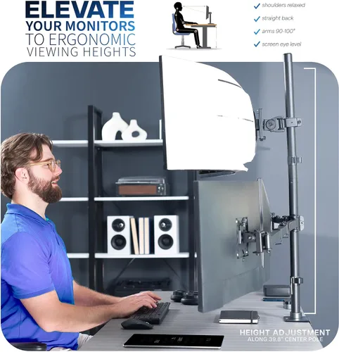 Vista 8 de VIVO Soporte de escritorio extra alto para monitor cuádruple para ultraanchos de hasta 49 pulgadas en el soporte superior y pantallas de 27 pulgadas