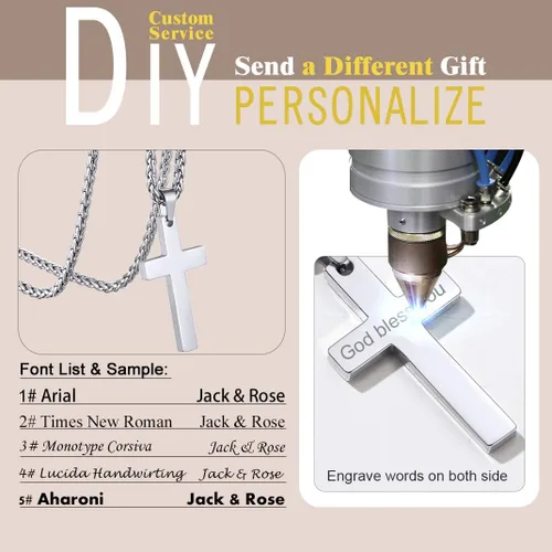 Vista 3 de GOLDCHIC JEWELRY Colgante personalizado de cruz INRI, Crucifijo milagrosoVirgen María con cadena, joyería de Cristaio para mujeres y hombres