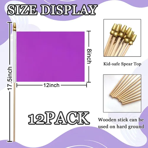 Vista 2 de WEITBF 12 Piezas Banderas Moradas Sólidas de 8×12 Pulgadas Pequeñas Banderas de Sublimación en Blanco para Bricolaje en Palo Mini Bandera Triangular