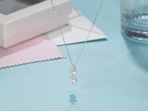 Vista 4 de Regalos para hermanas de hermana, collar de plata de ley con dos infinitos entrelazados con doble corazón, joyería de cumpleaños, collares de regalo