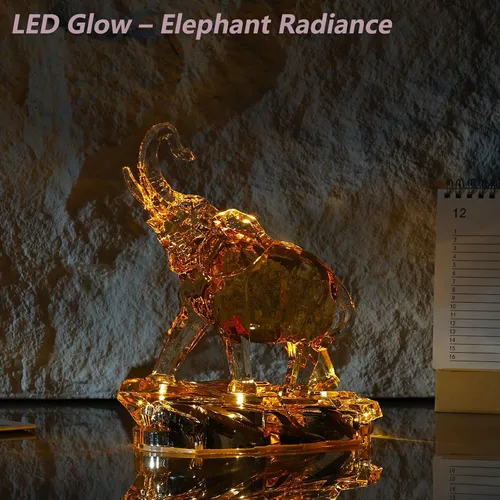 Vista 3 de Figuras acrílicas transparentes de elefante con acabado de cristal, estatuas africanas de alta gama para decoración del hogar, elefante con tronco