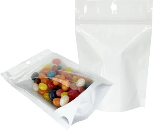 Vista 5 de PABCK 20 bolsas de Mylar de pie para almacenamiento de alimentos, bolsa de embalaje de plástico transparente resellable de 6.3 x 9.45 pulgadas