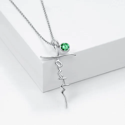 Vista 2 de PRAYMOS - Collar de plata de ley 925 con dije de cruz lateral, para mujer, ópalo sintético, cadena de 18 pulgadas y extensor ajustable de 2 pulgadas
