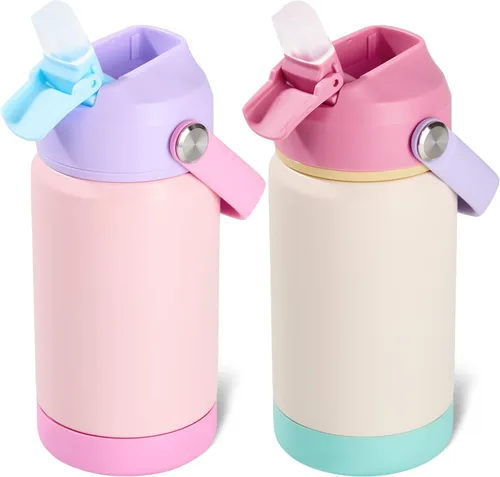 Vista 28 de Kerilyn - Botella de agua para niños, de acero inoxidable, con pajilla a prueba de fugas, con aislamiento térmico, libre de bisfenol A, unisex