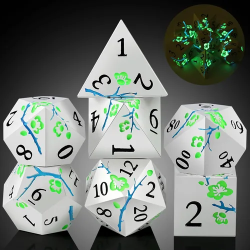 Vista 29 de DNDND - Dados de diseño antiguo, 7 dados de metal de latón con caja de metal para juegos de mesa como Dungeons and Dragons