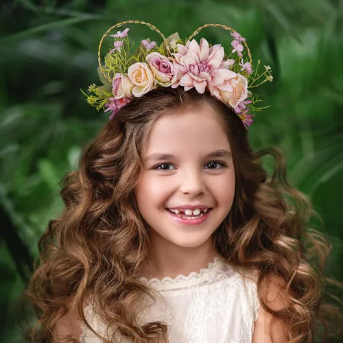 Vista 2 de Diadema LED con orejas de ratón y flores, corona para adultos, mujeres y niñas, para parque de adultos, orejas de ratón iluminadas, para temática