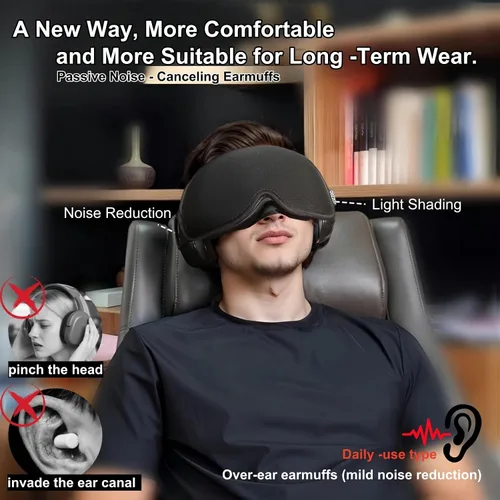 Vista 2 de Set de orejeras con reducción de ruido y máscara para los ojos para dormir, juego de orejeras con cancelación de ruido y máscara de dormir 3D