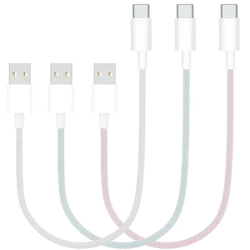 Vista 10 de Cable Carplay de coche para iPhone 17, cable de carga rápida, paquete de 3 unidades de 6 pies 60 W, USB A a USB C, multicolor, cable trenzado