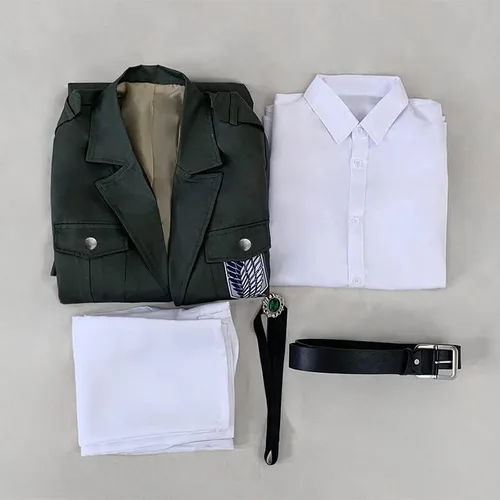 Vista 3 de Anime Scout Regimiento Ejército Verde Disfraces Cosplay Attack on Titan Survey Corps Levi Eren Jager Uniforme Trajes Recon Corps