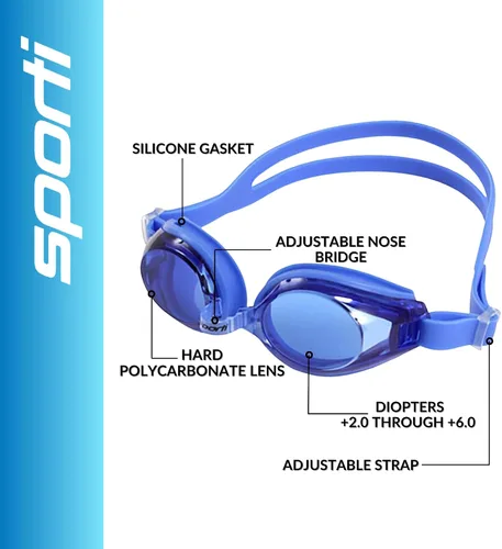 Vista 3 de Sporti Gafas de natación unisex para adultos con óptica positiva, gafas antivaho para hombres y mujeres, resistentes a las roturas, con dobles