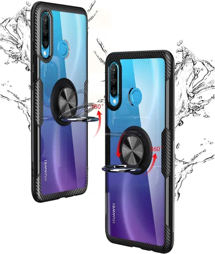 Vista 8 de SORAKA Funda transparente para Huawei P30 Lite con soporte de anillo, funda delgada transparente de policarbonato duro para Huawei P30 Lite