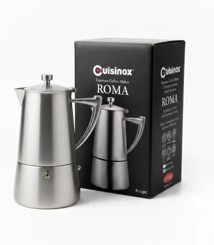 Vista 7 de CUISINOX Roma - Máquina de café expreso de acero inoxidable satinado para estufa, 4 tazas (6 onzas)