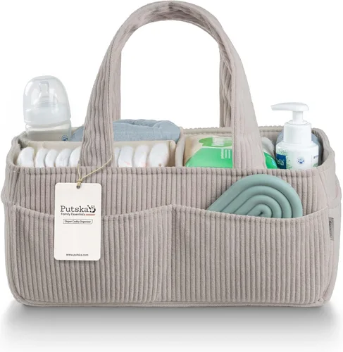 Vista 13 de PUTSKA Organizador de pañales para bebé para mesa de cambio – Elegante cesta de almacenamiento para guardería, artículos esenciales para recién