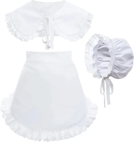 Vista 8 de Sombrero de sol Mob Cap Victorian Pioneer Prairie Bonnet Colonial Headwear Chal Wrap Stole Delantal Disfraz Estilo1
