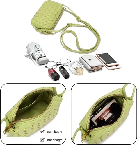 Vista 4 de Bolsos cruzados tejidos para mujer, bolsos ligeros de cuero a la moda, bolso de hombro, bolso para teléfono, bolso de mensajero para mujer
