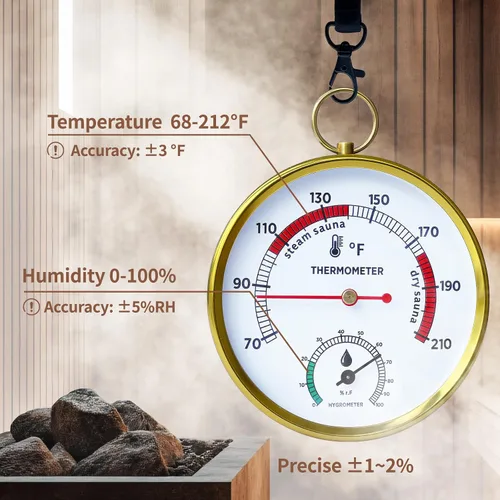 Vista 3 de Termómetro de sauna Fahrenheit e higrómetro, cordón mejorado montado para caja de sauna de vapor portátil, ideal