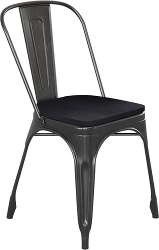 Vista 3 de BizChair Silla apilable comercial para interiores y exteriores con asiento de poliestireno, marco de metal dorado envejecido, asiento de poliresina