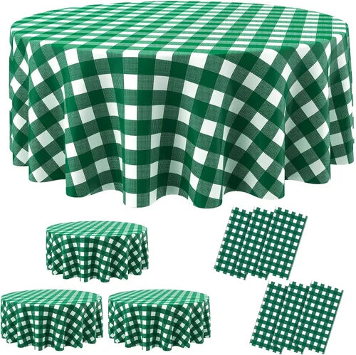 Vista 17 de Remagr Mantel Desechable de Cuadros Redondo de Plástico Buffalo Plaid Mantel de Mesa de 84'' Cubierta de Mesa Gingham para Picnic Camping BBQ Fiesta