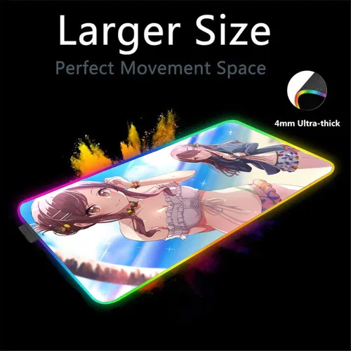 Vista 2 de Large RGB Anime Girl Sexy Mouse Pad Gaming Mousepad LED Mause Pad Gamer Mouse Carpet XXL Mause Pad PC Desk Pad Rug 35.43 inch x15.74 inch