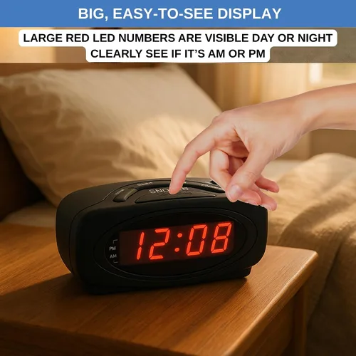 Vista 2 de Reloj despertador digital para dormitorios, reloj despertador fuerte para personas que duermen pesadamente, perfecto para dormitorio, escritorio
