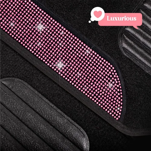 Vista 4 de Carbella Juego de 4 Alfombrillas de Coche con Diamantes Brillantes Estilo Bling, Alfombrillas de Suelo de Coche de Cristal de Strass Brillante