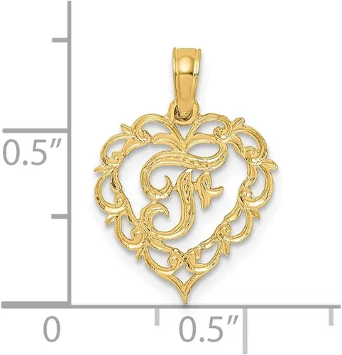 Vista 3 de Colgante de oro amarillo macizo de 14 quilates con letra inicial en corazón del alfabeto - 0.591 in x 0.551 in, Metal, No es una piedra preciosa