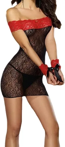 Vista 2 de Ronnorr Lencería transparente para mujer, sexy babydoll de encaje floral transparente