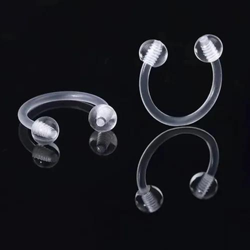 Vista 2 de Retenedores de oreja de aro de plástico unisex antialérgicos, anillos de nariz transparentes con dorso de bola de tornillo, para orejas sensibles