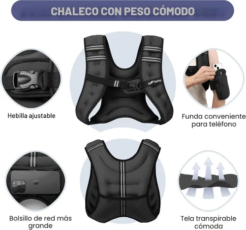 Vista 3 de Chaleco con peso unisex, con franja reflectante para correr, entrenamiento, caminar, entrenamiento de fuerza, pérdida de peso, fitness